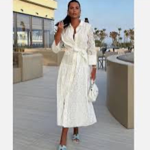 ZARA NEW WOMAN OPENWORK EMBROIDERED SHIRT DRESS WITH BELT - Picture 1 of 3